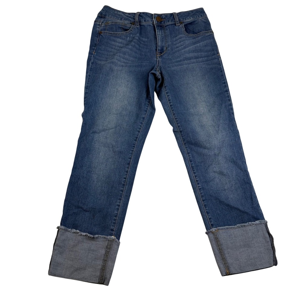 1822 Denim Taylor Womens Size 8 Medium Wash Blue Cropped Cuffed Raw Hem Jeans